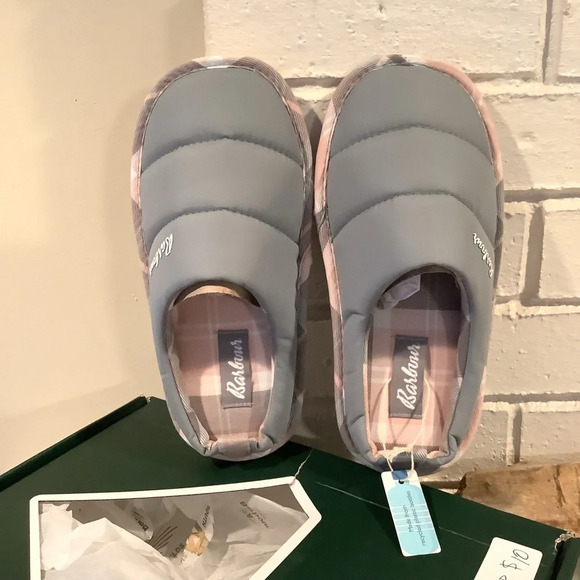 NIB Barbour “Scottie” Gray and Pink Quilted Slip On Size 5 Womens - Picture 10 of 12